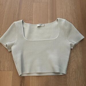 Aritzia Babaton Cream Ribbed Square-Neck Crop Top
